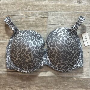 NWT Soma Smooth Full Coverage Size 36G Grey Animal Print Bra